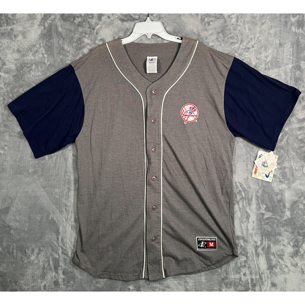 Vintage Logo Athletic New York Yankees Jersey Shirt Mens Medium 90s Gray DS